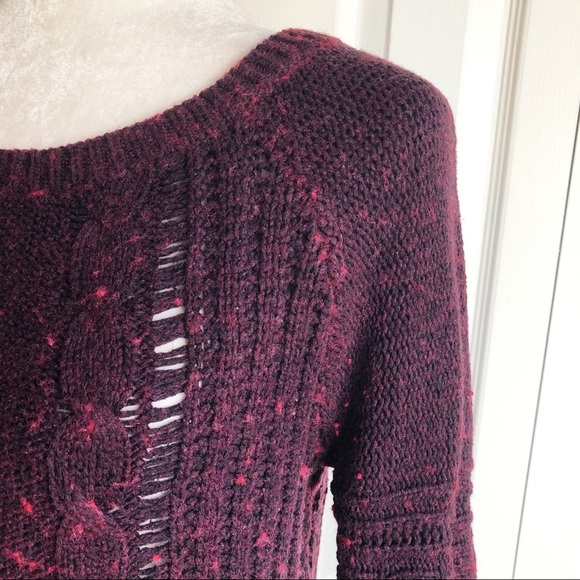 American Eagle Burgundy Open Stitch Wool Blend Sweater Small - Picture 5 of 15